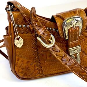 American West Tooled Leather Shoulder Bag Purse A27